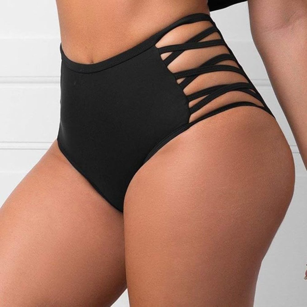 Black Strappy High Waisted Bikini Bottoms